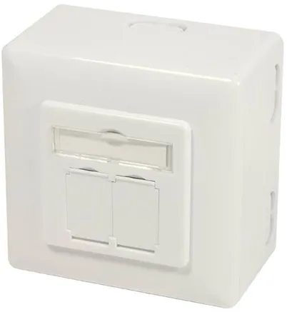 LogiLink NP0124 Cat.6A vegguttak 2 x RJ45 skjermet med bakboks ren hvit